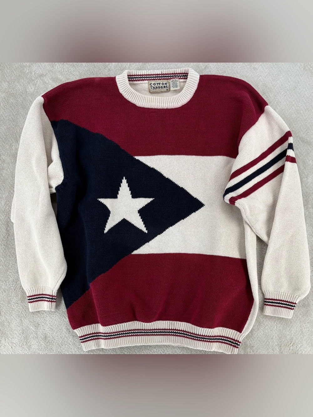 Vintage Cotton Traders USA Flag Sweater Size XL Red White Blue Knit Pullover